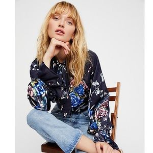 Free People Floral Silky Blouse
